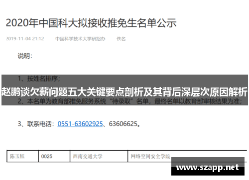 赵鹏谈欠薪问题五大关键要点剖析及其背后深层次原因解析